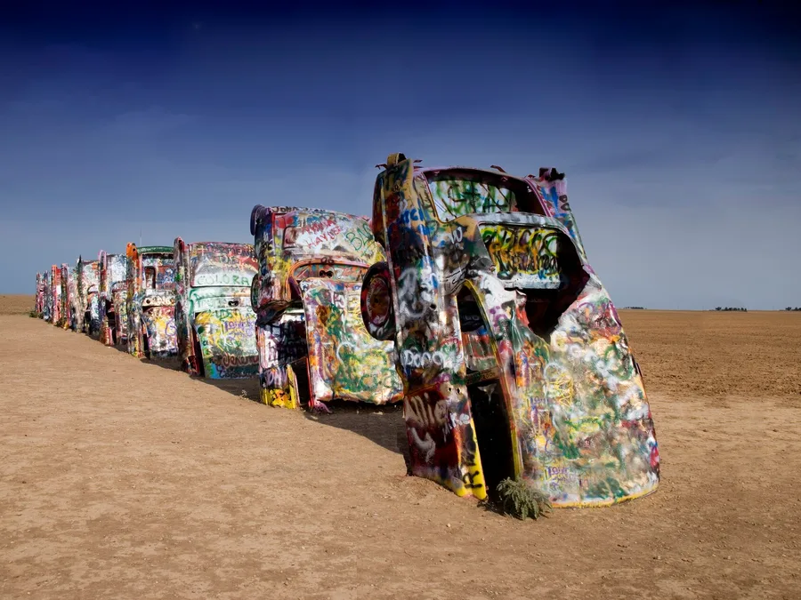 The Cadillac Ranch art installation near Amarillo
