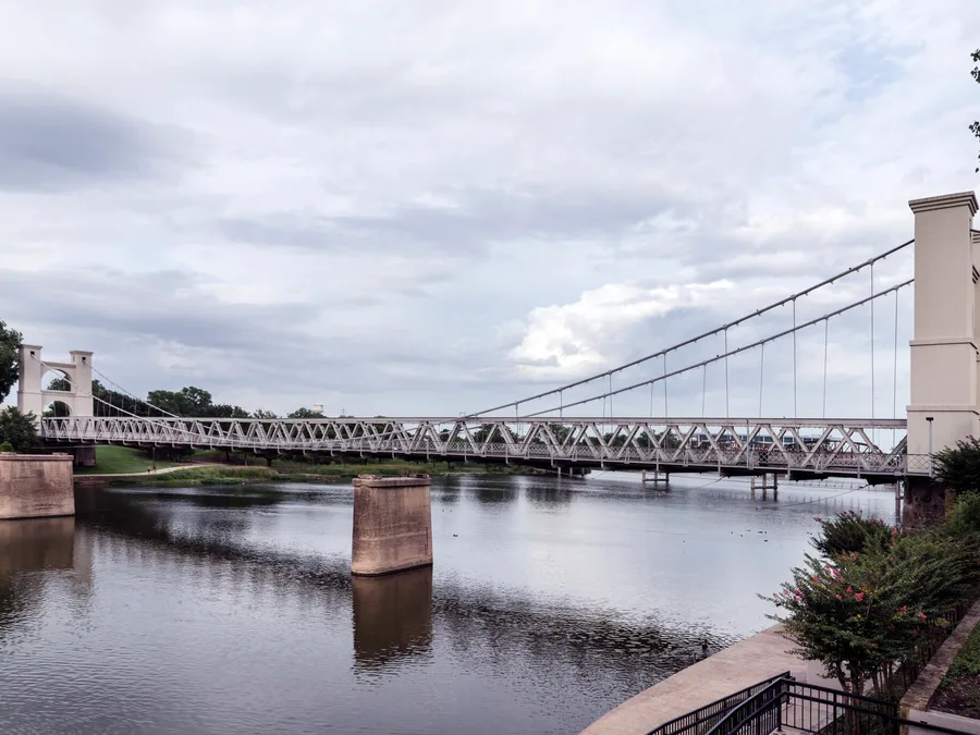 The historic Waco Suspension Bridge over the Brazos River